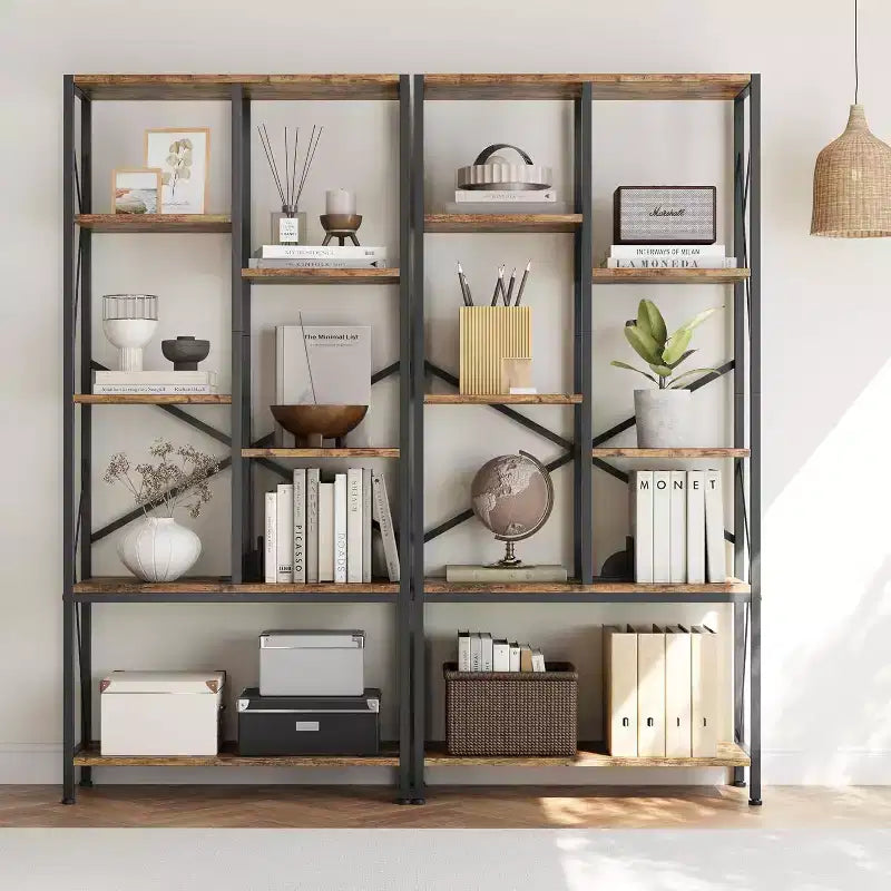 Industrial Bookshelf Vintage Bookcase with Storage Tall Standing Bookshelves Metal Frame Open Display Racks Unique Book Shelf