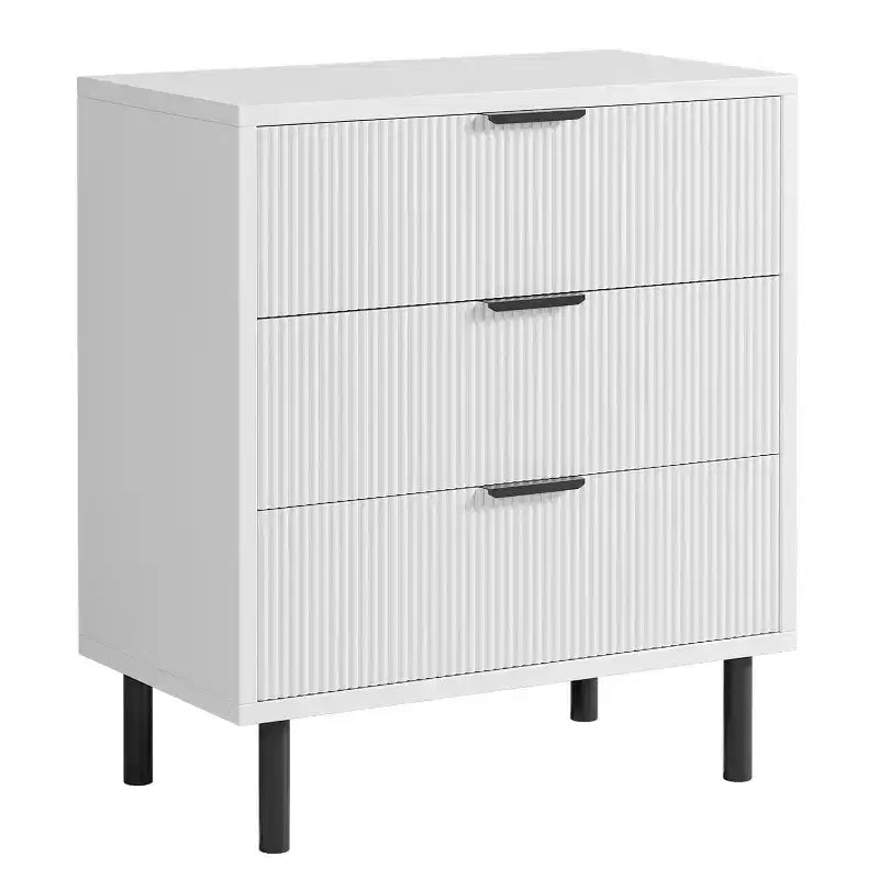 Cassettiera Acekool testurizzata a 3 cassetti, larghezza 71 cm - Contenitore compatto con gambe in metallo per camera da letto, corridoio, spazi piccoli, bianco