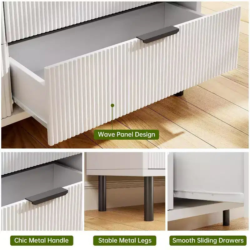 Cassettiera Acekool testurizzata a 3 cassetti, larghezza 71 cm - Contenitore compatto con gambe in metallo per camera da letto, corridoio, spazi piccoli, bianco