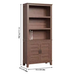 Bookcase with Door 5 Tier Storage Bookshelf Wooden Farmhouse Bookshelves Rustic Vintage Etagere Walnut,Brown,Set of 2