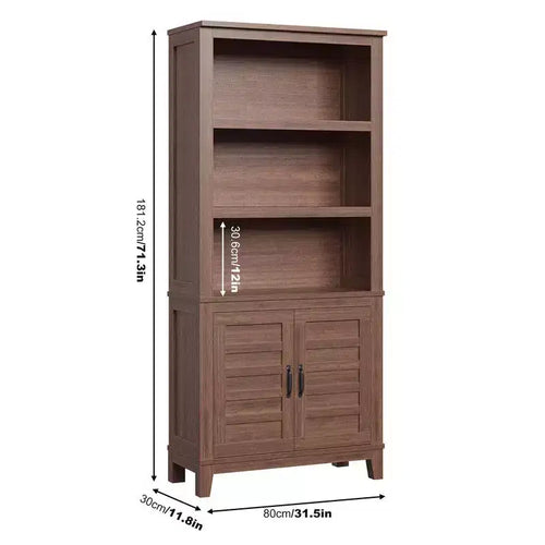Libreria con ante a 5 ripiani, libreria in legno stile rustico/country, etagere vintage in noce, marrone, set da 2