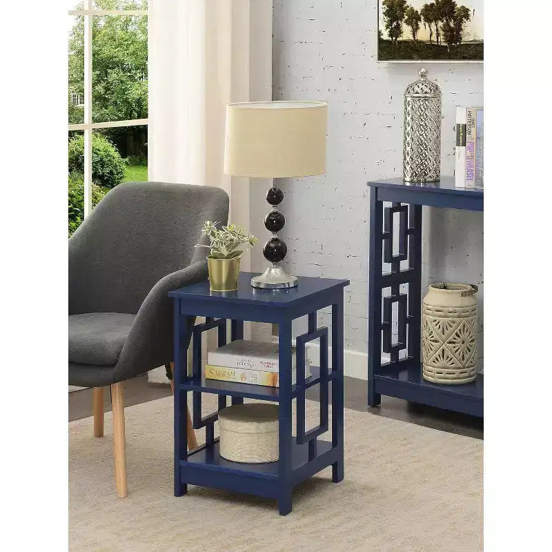 HomeStock Belmont Tavolino da Divano Quadrato con Due Ripiani e Design a Struttura Aperta, Tavolino Laterale d'Appoggio Transizionale per Soggiorno