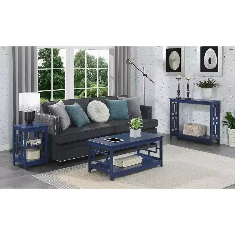 HomeStock Belmont Tavolino da Divano Quadrato con Due Ripiani e Design a Struttura Aperta, Tavolino Laterale d'Appoggio Transizionale per Soggiorno