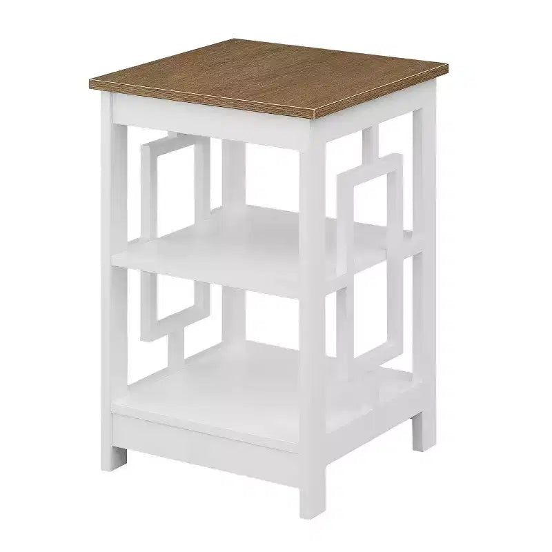 HomeStock Belmont Square End Table with Large Surface and Two Shelves, Symmetrical Open Side Design, MDF Accent Table for Modern Homes