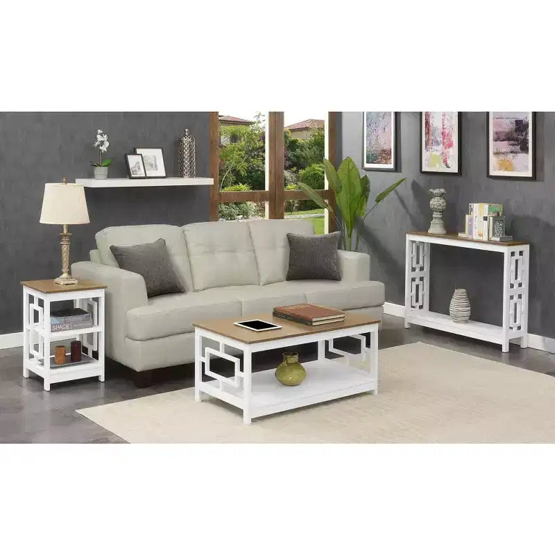Tavolino quadrato Belmont HomeStock con superficie ampia e due ripiani, design laterale aperto simmetrico, tavolino decorativo in MDF per case moderne