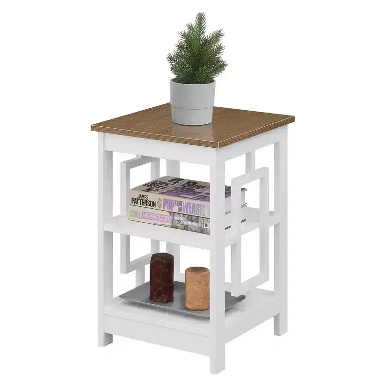 Tavolino quadrato Belmont HomeStock con superficie ampia e due ripiani, design laterale aperto simmetrico, tavolino decorativo in MDF per case moderne