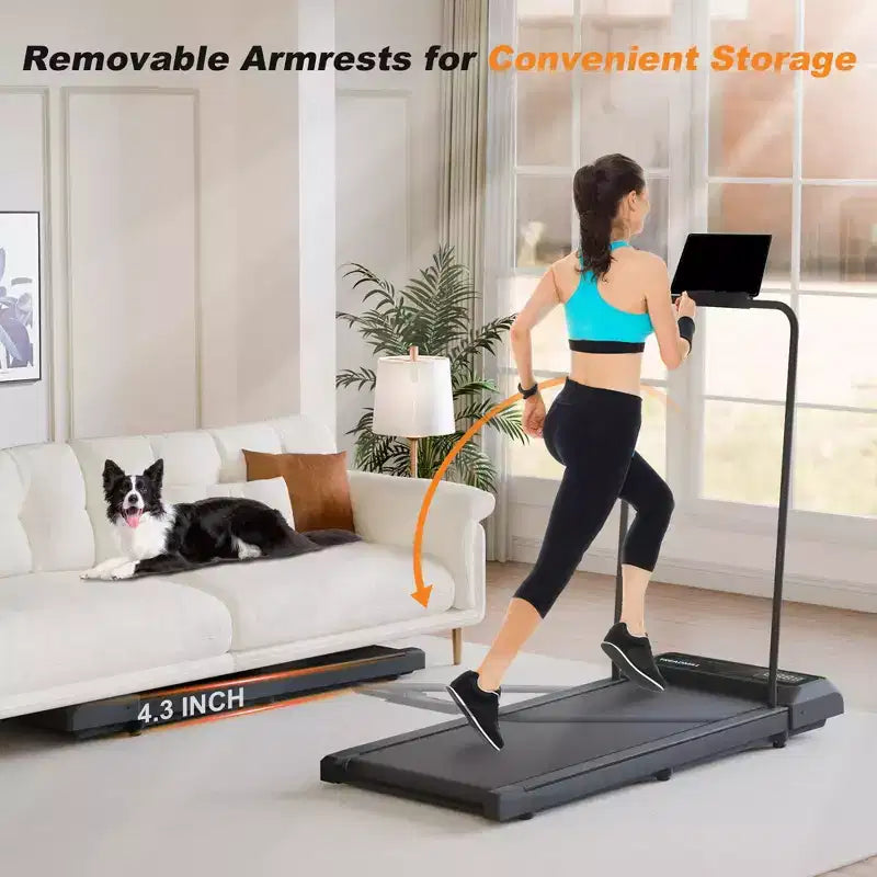NAYSAYE Folding Portable Treadmill Under Desk Walking Pad Removable Armrests Cushioned Belt Spacious Surface for Home Office