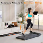 NAYSAYE Folding Portable Treadmill Under Desk Walking Pad Removable Armrests Cushioned Belt Spacious Surface for Home Office