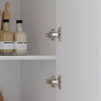 Dispensa da cucina Famapy bianca stile rustico con arco e ante in vetro, armadio contenitore da cucina di grande capacità, mobile da cucina multi-cassetto, vetrina