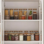 Dispensa da cucina Famapy bianca stile rustico con arco e ante in vetro, armadio contenitore da cucina di grande capacità, mobile da cucina multi-cassetto, vetrina