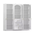 Dispensa da cucina Famapy bianca stile rustico con arco e ante in vetro, armadio contenitore da cucina di grande capacità, mobile da cucina multi-cassetto, vetrina