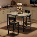Acekool 5-Piece Counter Height Dining Table Set with Footrest & Corner Guard, 4 Upholstered Stools with Backrest, Space-Saving, Rustic Brown