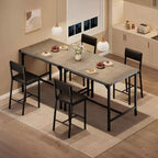 Acekool 5-Piece Counter Height Dining Table Set with Footrest & Corner Guard, 4 Upholstered Stools with Backrest, Space-Saving, Rustic Brown