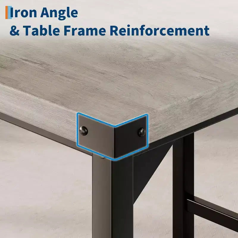 Acekool 5-Piece Counter Height Dining Table Set with Footrest & Corner Guard, 4 Upholstered Stools with Backrest, Space-Saving, Rustic Brown