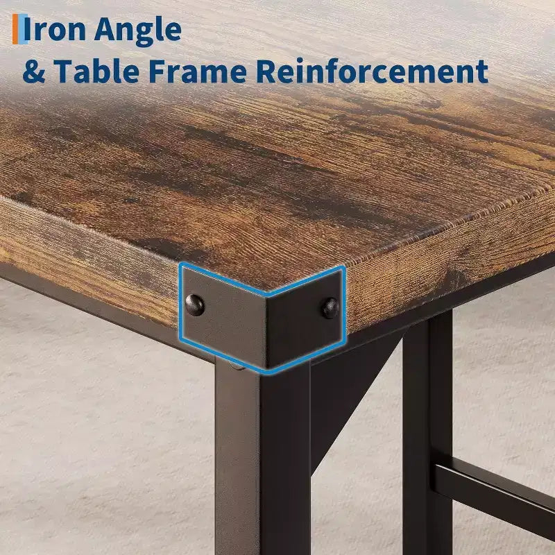Acekool 5-Piece Counter Height Dining Table Set with Footrest & Corner Guard, 4 Upholstered Stools with Backrest, Space-Saving, Rustic Brown