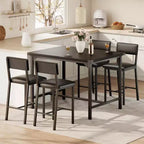 Acekool 5-Piece Counter Height Dining Table Set with Footrest & Corner Guard, 4 Upholstered Stools with Backrest, Space-Saving, Rustic Brown