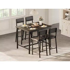 Acekool 5-Piece Counter Height Dining Table Set with Footrest & Corner Guard, 4 Upholstered Stools with Backrest, Space-Saving, Rustic Brown