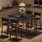 Acekool 5-Piece Counter Height Dining Table Set with Footrest & Corner Guard, 4 Upholstered Stools with Backrest, Space-Saving, Rustic Brown