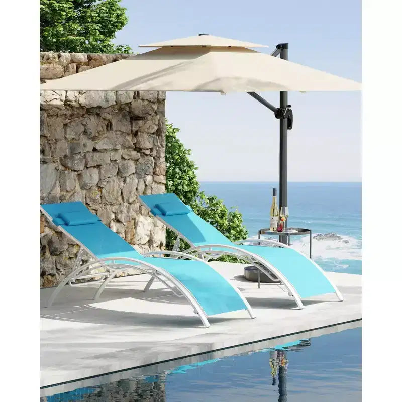 GustoWave 2PC Outdoor Aluminum Chaise Lounges Adjustable Backrest - Lightweights Recliners for Poolside, Beach & Patio - Weather-Resistant