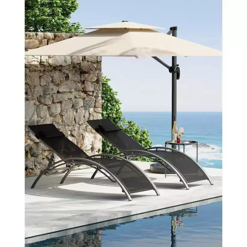 GustoWave 2PC Outdoor Aluminum Chaise Lounges Adjustable Backrest - Lightweights Recliners for Poolside, Beach & Patio - Weather-Resistant