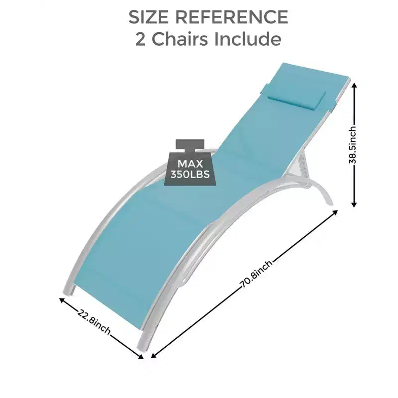 GustoWave 2PC Outdoor Aluminum Chaise Lounges Adjustable Backrest - Lightweights Recliners for Poolside, Beach & Patio - Weather-Resistant