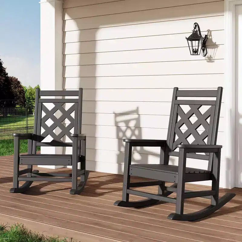 GustoWave Outdoor Rocking Chair Set of 2, HDPE Weather Resistant Patio Rocking Chair Porch Rocker with Wood Texture for Pool