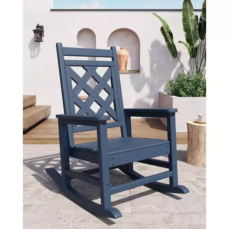 GustoWave Outdoor Rocking Chair Set of 2, HDPE Weather Resistant Patio Rocking Chair Porch Rocker with Wood Texture for Pool