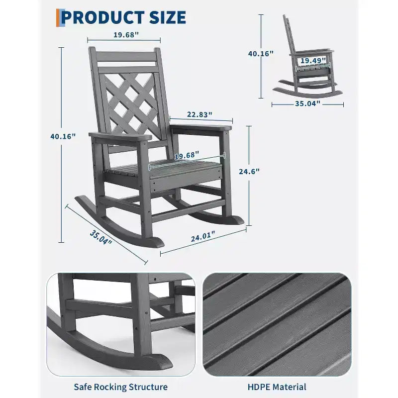 GustoWave Outdoor Rocking Chair Set of 2, HDPE Weather Resistant Patio Rocking Chair Porch Rocker with Wood Texture for Pool