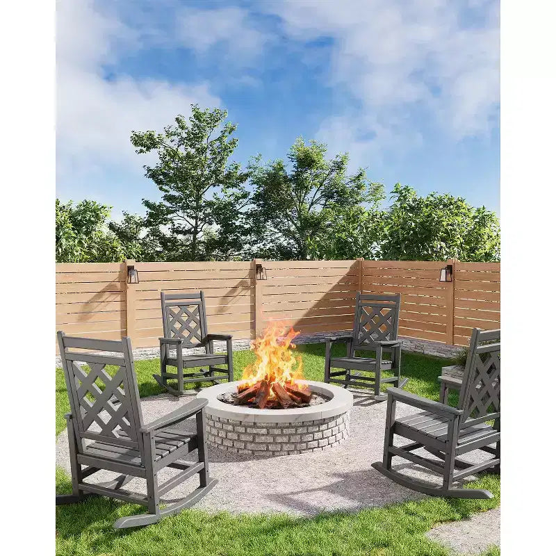 GustoWave Outdoor Rocking Chair Set of 2, HDPE Weather Resistant Patio Rocking Chair Porch Rocker with Wood Texture for Pool