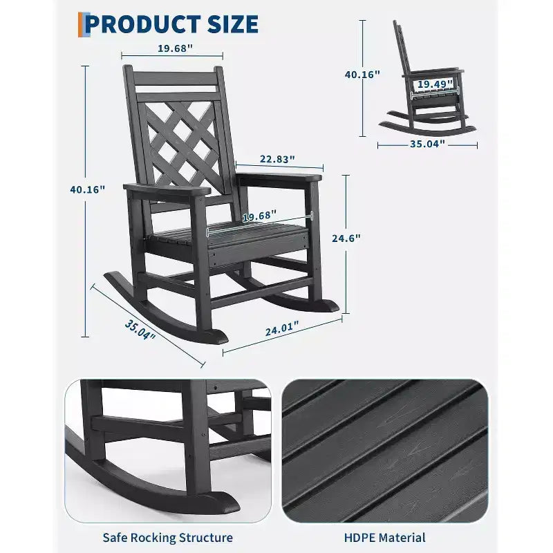 GustoWave Outdoor Rocking Chair Set of 2, HDPE Weather Resistant Patio Rocking Chair Porch Rocker with Wood Texture for Pool