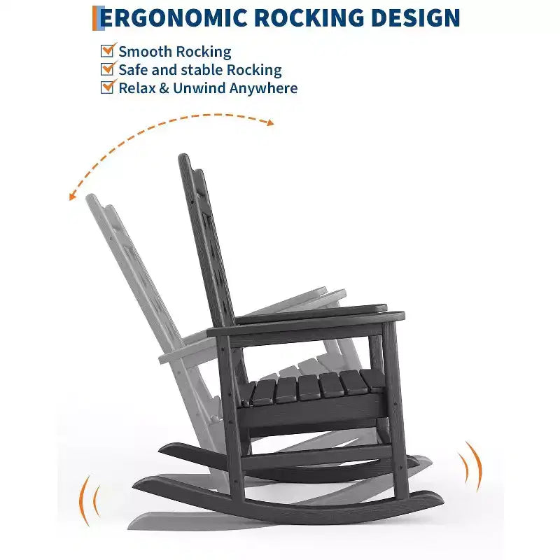 GustoWave Outdoor Rocking Chair Set of 2, HDPE Weather Resistant Patio Rocking Chair Porch Rocker with Wood Texture for Pool