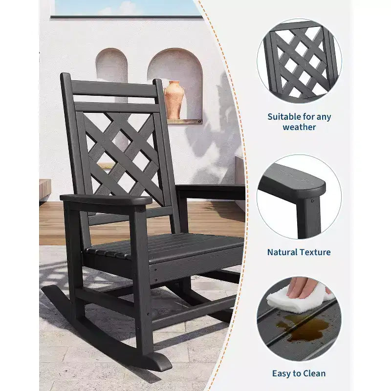 GustoWave Outdoor Rocking Chair Set of 2, HDPE Weather Resistant Patio Rocking Chair Porch Rocker with Wood Texture for Pool