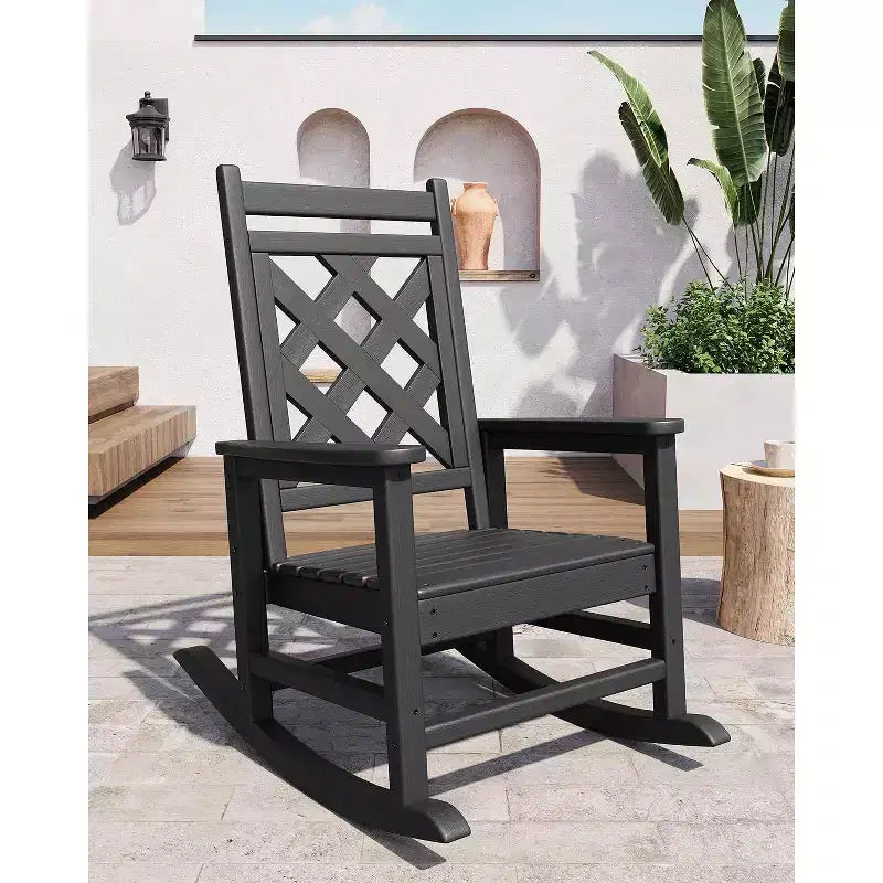 GustoWave Outdoor Rocking Chair Set of 2, HDPE Weather Resistant Patio Rocking Chair Porch Rocker with Wood Texture for Pool
