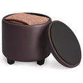 Round Storage Ottoman with 330 lb Capacity, 17.7 Inch Synthetic Leather Footrest Stool for Living Room, Chestnut Brown