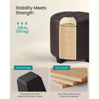 Pouf rotondo contenitore con capacità di 150 kg, sgabello/poggiapiedi in pelle sintetica da 45 cm per soggiorno, marrone castagna