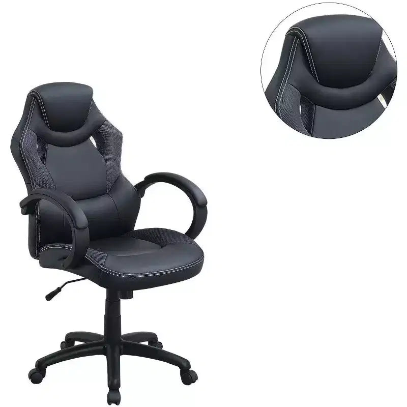 Okak Height-Adjustable Office Chair, Upholstered Desk Chair with Wheels, Comfy Gaming Chair for Office, Study, Play Room
