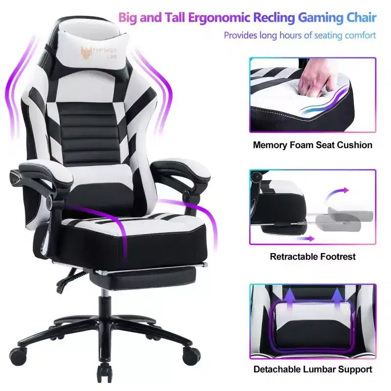 Sedia da gaming Okak High-Back, sedia da ufficio ergonomica con poggiapiedi pieghevole, sedia confortevole regolabile in altezza per studio, sala gaming