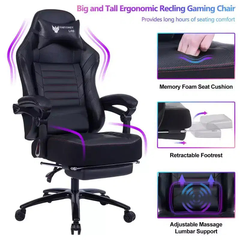 Sedia da gaming Okak High-Back, sedia da ufficio ergonomica con poggiapiedi pieghevole, sedia confortevole regolabile in altezza per studio, sala gaming