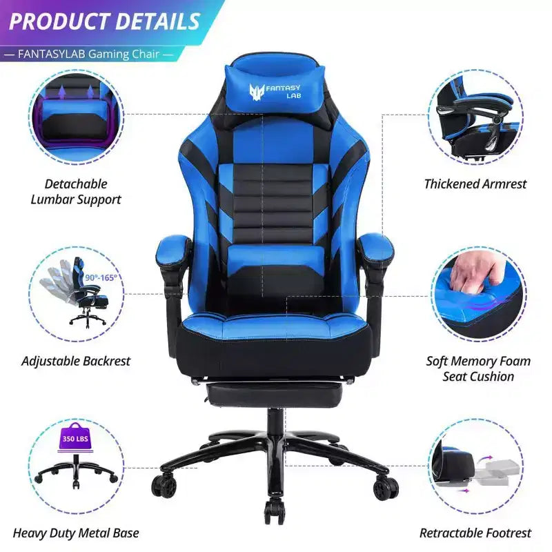 Sedia da gaming Okak High-Back, sedia da ufficio ergonomica con poggiapiedi pieghevole, sedia confortevole regolabile in altezza per studio, sala gaming
