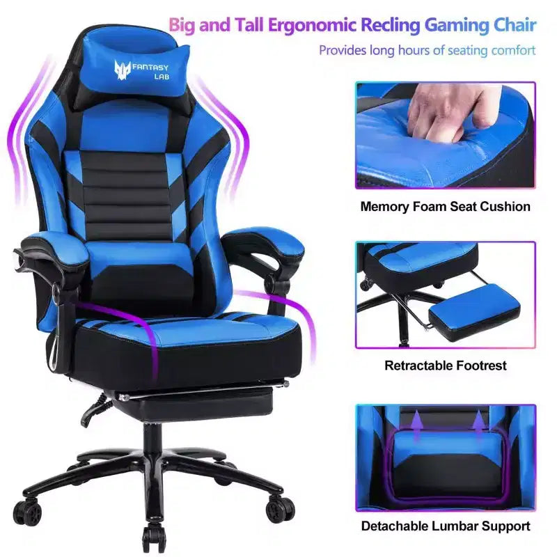 Sedia da gaming Okak High-Back, sedia da ufficio ergonomica con poggiapiedi pieghevole, sedia confortevole regolabile in altezza per studio, sala gaming