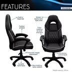 Okak High-Back Gaming Chair with Padded Seat and Back, Executive Office Chair with Metal Base and Wheels, Desk Chair for Study, Reading Room, Black