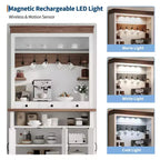 Mobile da Caffè Stile Fattoria - Alto 183 cm con Luci LED, Ante/Cassetto, Ripiani Regolabili, Ampio Spazio per Cucina/Sala da Pranzo