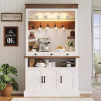 Mobile da Caffè Stile Fattoria - Alto 183 cm con Luci LED, Ante/Cassetto, Ripiani Regolabili, Ampio Spazio per Cucina/Sala da Pranzo