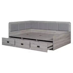 Bellemave Full Size L-Shaped Daybed with Storage, Upholstered Backrest, 3 Drawers & Shelves, Sofa Bed for Living Room or Bedroom, Grey