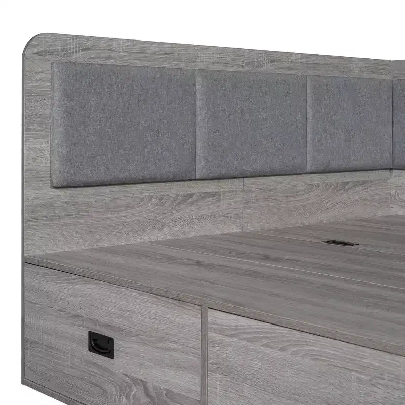 Bellemave Full Size L-Shaped Daybed with Storage, Upholstered Backrest, 3 Drawers & Shelves, Sofa Bed for Living Room or Bedroom, Grey