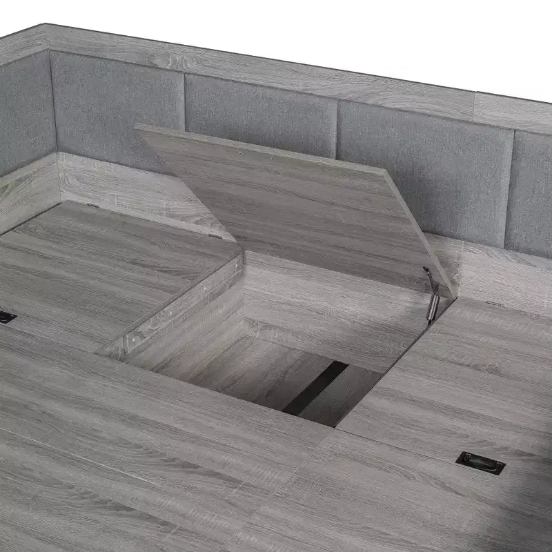Bellemave Full Size L-Shaped Daybed with Storage, Upholstered Backrest, 3 Drawers & Shelves, Sofa Bed for Living Room or Bedroom, Grey