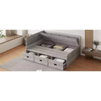 Bellemave Full Size L-Shaped Daybed with Storage, Upholstered Backrest, 3 Drawers & Shelves, Sofa Bed for Living Room or Bedroom, Grey