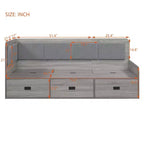 Bellemave Full Size L-Shaped Daybed with Storage, Upholstered Backrest, 3 Drawers & Shelves, Sofa Bed for Living Room or Bedroom, Grey