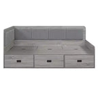 Bellemave Full Size L-Shaped Daybed with Storage, Upholstered Backrest, 3 Drawers & Shelves, Sofa Bed for Living Room or Bedroom, Grey