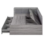 Bellemave Full Size L-Shaped Daybed with Storage, Upholstered Backrest, 3 Drawers & Shelves, Sofa Bed for Living Room or Bedroom, Grey